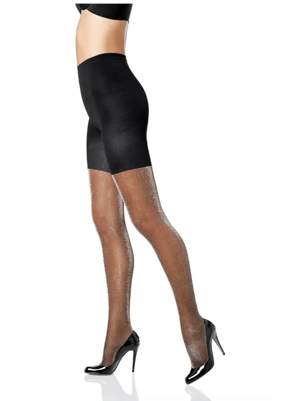 Spanx Metallic Luxe Tight-End Tights Black Shimmer Size C New Nylons Hosiery